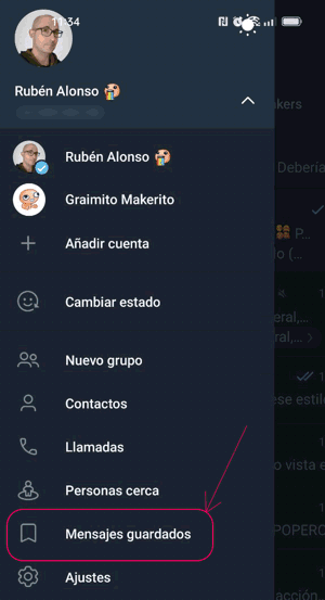 Chat privado de mensajes guardados