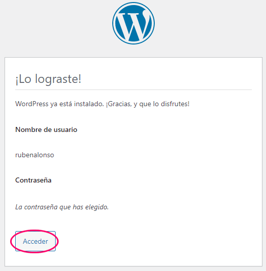 WordPress instalado correctamente en local