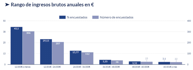 Gráfico de los ingresos brutos anuales en euros