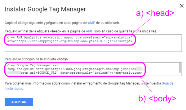 Código del contenedor AMP de Google Tag Manager