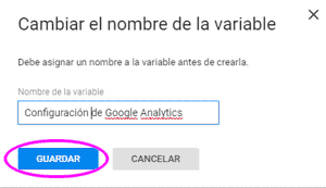 Poner nombre a la variable de seguimiento de Google Analytics