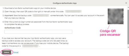 Código QR - Autenticación en 2 pasos en MailChimp