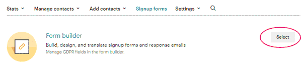 Constructor de formularios de MailChimp