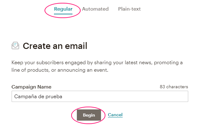 Crear una campaña Regular en MailChimp