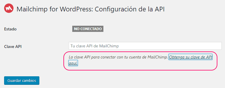 Obtener clave de API de MailChimp para MC4WP