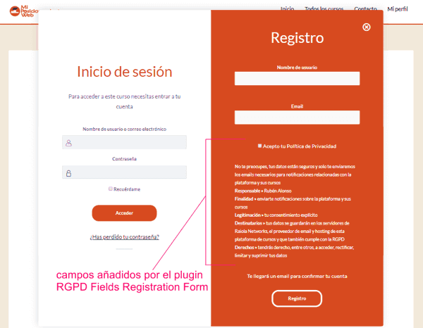 Formulario de registro de LearnDash adaptado al RGPD