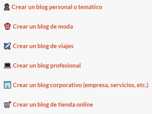 Elige el tipo de blog que quieres crear