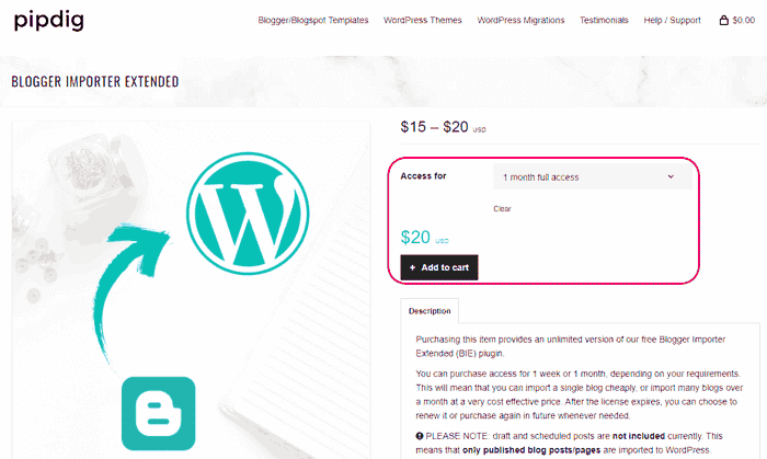 Comprar el plugin Blogger Importer Extended de WordPress