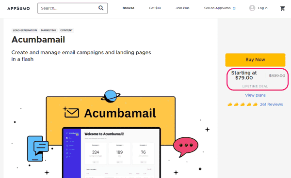 Ofertaca de Acumbamail en AppSumo