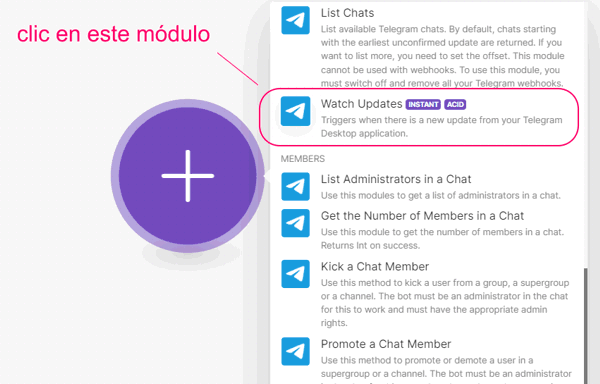 Añadir módulo Watch Updates de Telegram bot