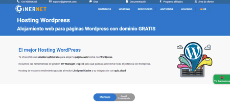 Landing hosting WordPress de Ginernet