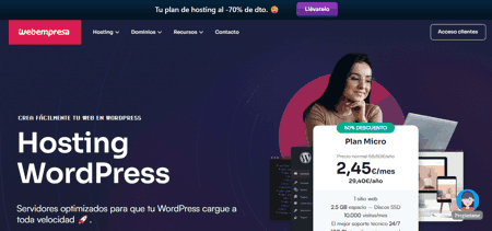 Landing hosting WordPress de Webempresa