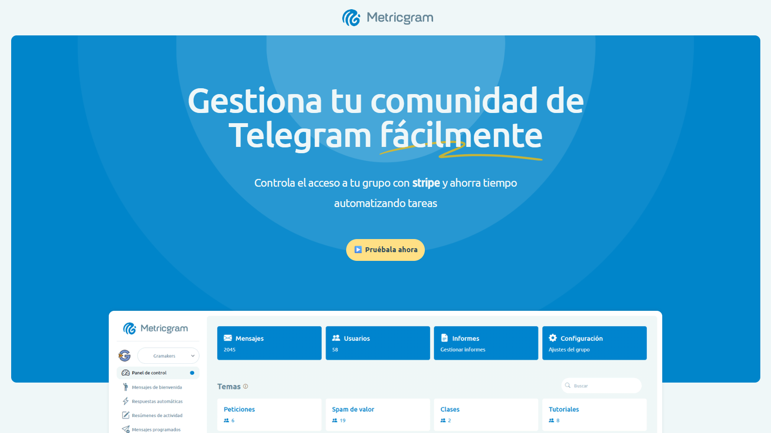 Metricgram Gestiona tu comunidad de Telegram fácilmente Metricgram Gestiona tu comunidad de Telegram fácilmente