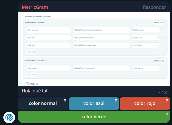 Sistema de tickets en Metricgram Botones de colores en Metricgram